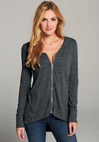 Casual top plus size hooded zip- up