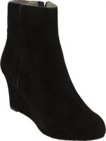 Wide width black suede ankle boots with wedge heel