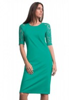 Women Plus Size Lace Sleeve Shift Dress in Jade Sea Color