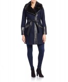 VIA SPIGA Plus Leathertte and Faux Fur-Trimmed Coat