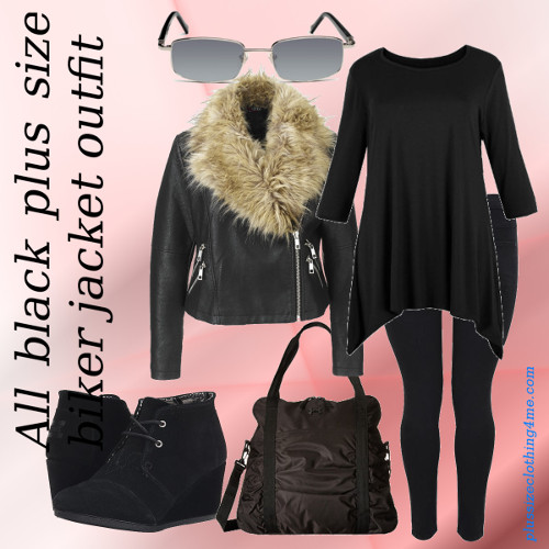 Almost all black plus size moto jacket outfit