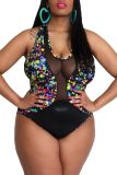 Floral Print Sheer Panel Plus Size One Piece Swimsuit