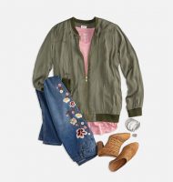 Embroidered Jeans Bomber Jacket Outfit