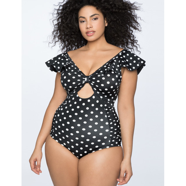 Ruffled One Piece Swimsuit Polka Dots
